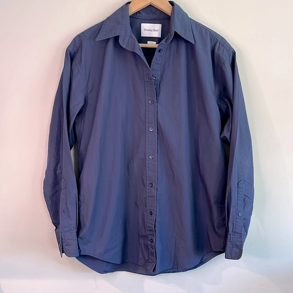 Sunday Best ARITZIA Future Shirt Button Down in Blue, Loose Fit Size 2XS